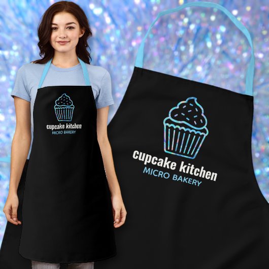 minimale bakkerijbenaming holo iridescent cupcake schort
