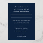 Minimale balk Mitzvah Navy Blue Silver Folie Uitnodiging (Voorkant)