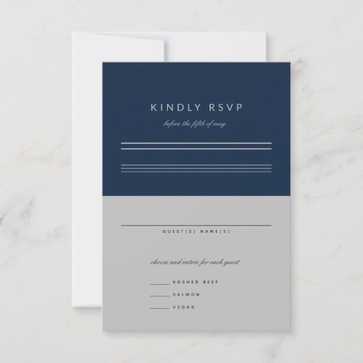 Minimale balk Mitzvah Navy Blue Silver RSVP Kaartje (Voorkant)