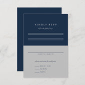 Minimale balk Mitzvah Navy Blue Silver RSVP Kaartje (Voorkant / Achterkant)