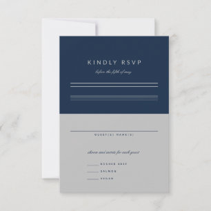 Minimale balk Mitzvah Navy Blue Silver RSVP Kaartje