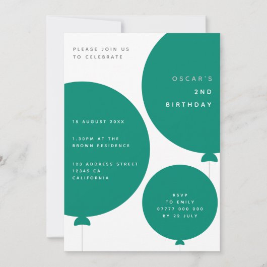 Minimale ballon | Groene Kind Birthday Party Kaart (Voorkant)