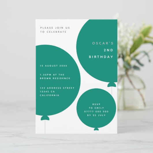 Minimale ballon | Groene Kind Birthday Party Kaart (Staand voorkant)