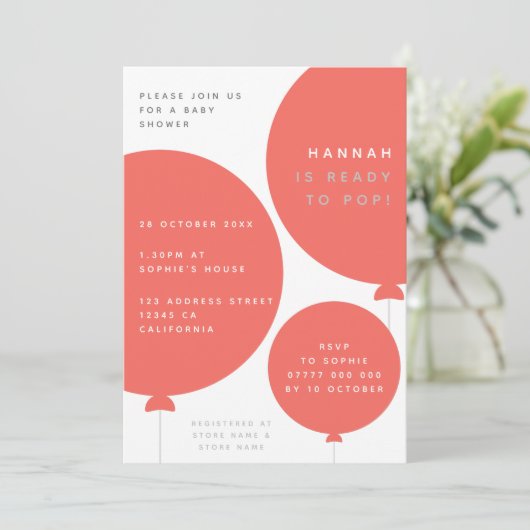 Minimale ballon | Koraalroze Baby shower Kaart (Staand voorkant)