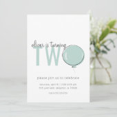 Minimale ballon tweede verjaardag uitnodiging (Staand voorkant)