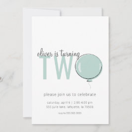 Minimale ballon tweede verjaardag uitnodiging