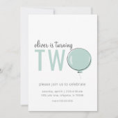 Minimale ballon tweede verjaardag uitnodiging (Voorkant)