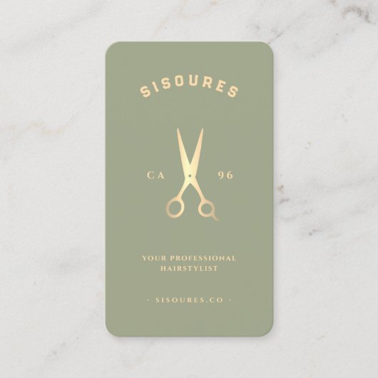 Minimale Barbershop Barber Sage Gouden Schaar Visitekaartje (Voorkant)