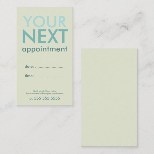 Minimale Basic Appointkaart in Eggshell & Cyan Afsprakenkaartje (Voorkant / Achterkant)