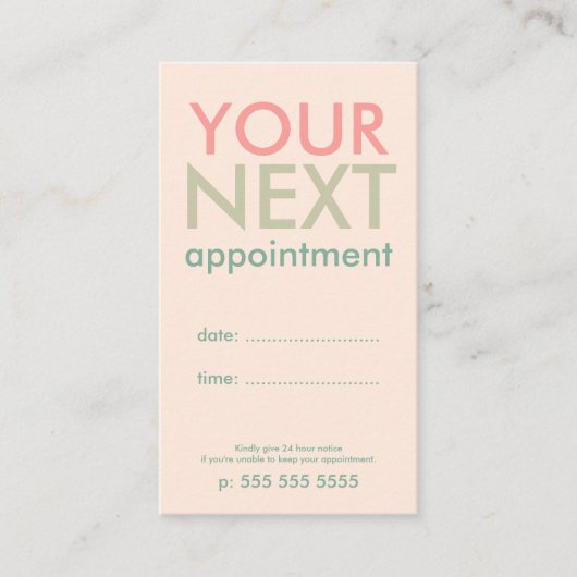 Minimale Basic Appointment Card in roze Olive Gree Afsprakenkaartje (Voorkant)