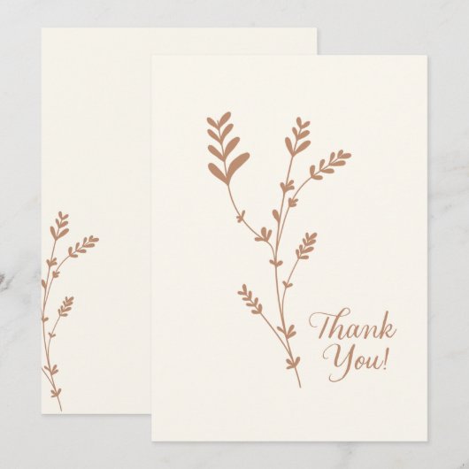 Minimale basis eenvoudige wilde bloem beige bedankkaart (Voorkant / Achterkant)