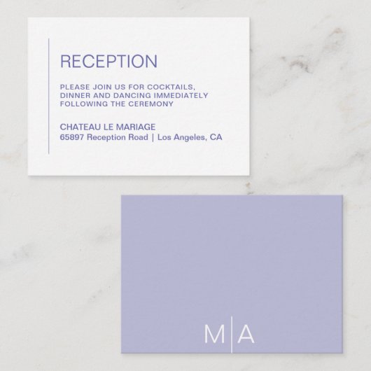 Minimale basis-periwinkle bruiloft receptie informatiekaartje (Voorkant / Achterkant)