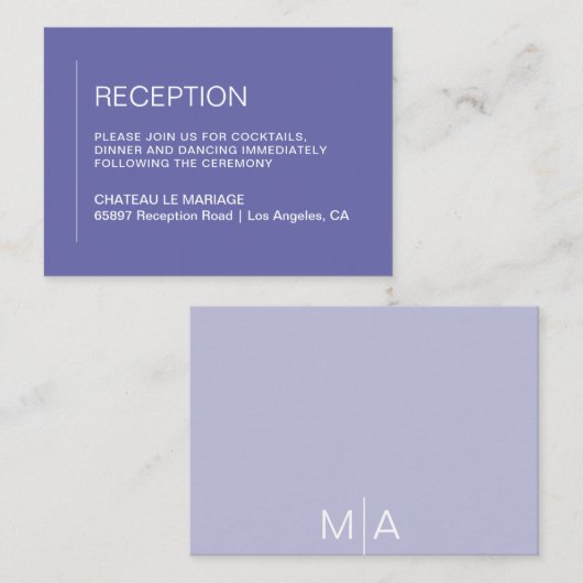 Minimale basis-periwinkle bruiloft receptie informatiekaartje (Voorkant / Achterkant)
