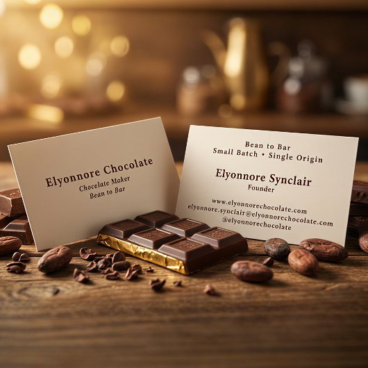 Minimale Bean to Bar-chocoladefabrikant  Visitekaartje