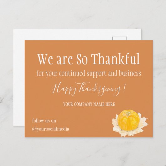 Minimale bedrijfsklare warme Thanksgiving Feestdagenkaart (Voorkant / Achterkant)