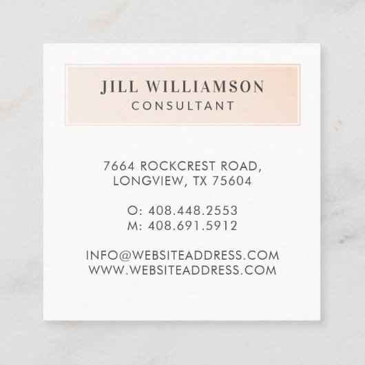 Minimale bedrijfsnaam en bedrijffoto vierkante visitekaartje (Achterkant)