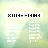 Minimale bedrijfsnaam Winkeluren van bedrijf Raamsticker (Vel 3)