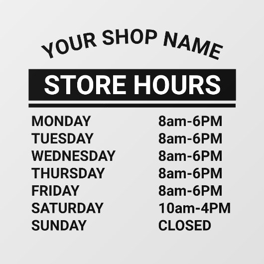 Minimale bedrijfsnaam Winkeluren van bedrijf Raamsticker (Vel)