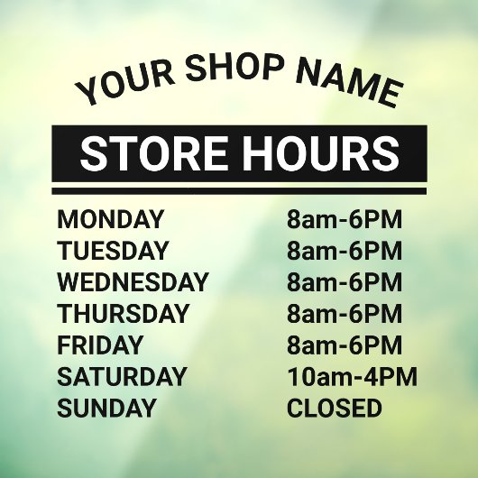 Minimale bedrijfsnaam Winkeluren van bedrijf Raamsticker (Vel 3)