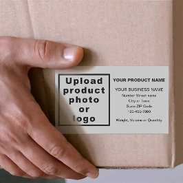 Minimale bedrijfsproductinformatie over grijs rechthoekige sticker