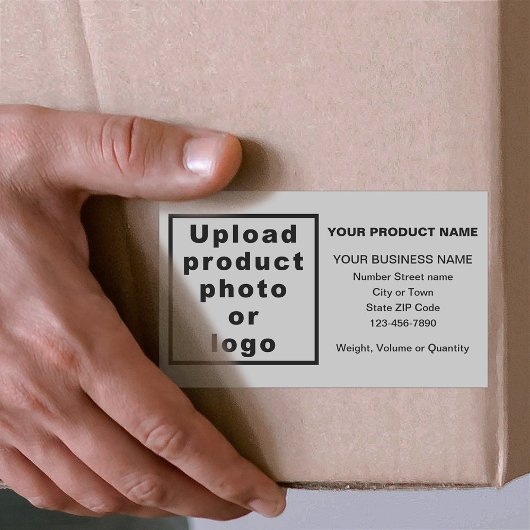 Minimale bedrijfsproductinformatie over grijs rechthoekige sticker