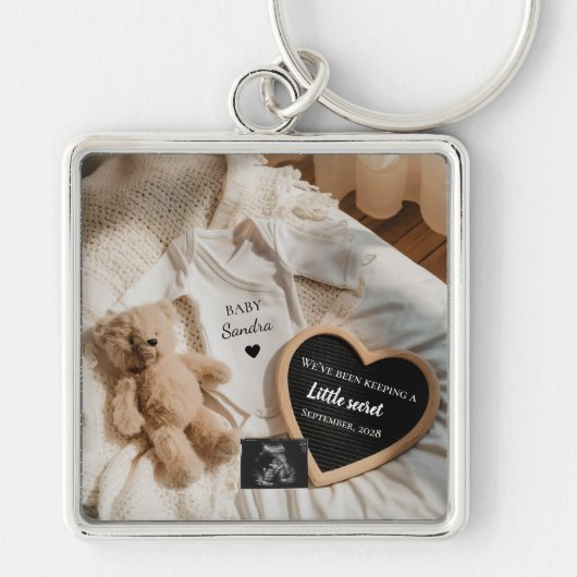 Minimale Beerly Wait teddy zwangerschapsaankondigi Sleutelhanger (Voorkant)