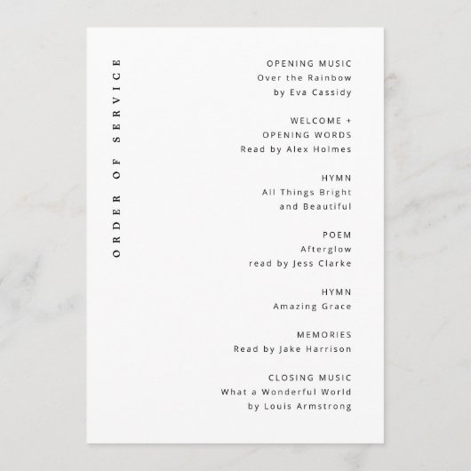 Minimale begrafenis | Eenvoudige volgorde van dien Programmakaart (Achterkant)