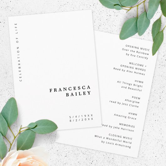 Minimale begrafenis | Eenvoudige volgorde van dien Programmakaart