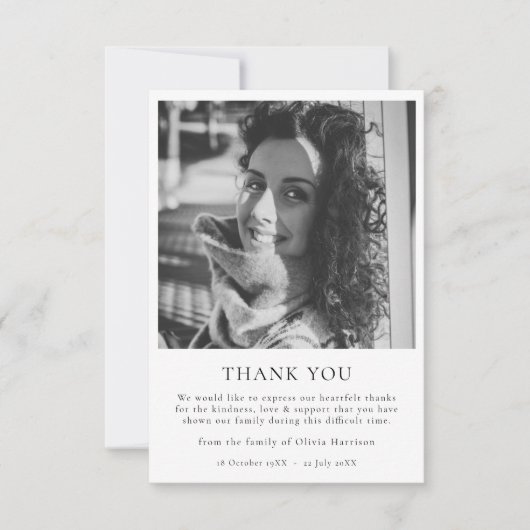 Minimale begrafenis | Moderne sympathie foto Bedankkaart (Voorkant)