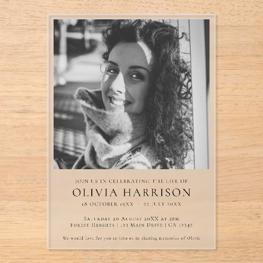 Minimale begrafenis | Moderne viering van het leve Acryl Uitnodigingen (Voorkant)