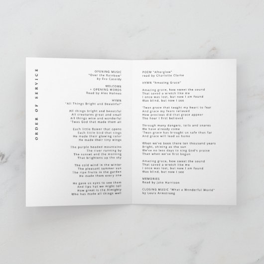 Minimale begrafenis | Volgorde van dienst Programma (Binnen)