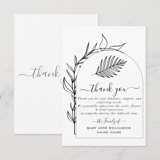 Minimale begrafenisdank bedankkaart (Voorkant / Achterkant)