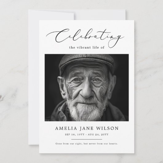 Minimale begrafenisfoto viering van het leven kaart (Voorkant)