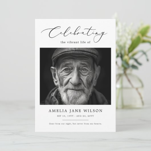 Minimale begrafenisfoto viering van het leven kaart (Staand voorkant)