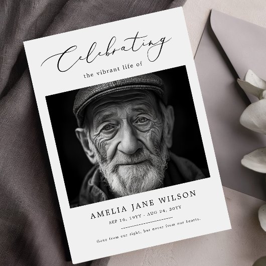 Minimale begrafenisfoto viering van het leven kaart