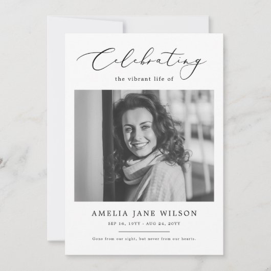 Minimale begrafenisfoto viering van het leven kaart (Voorkant)