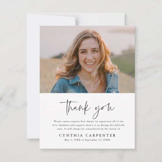 Minimale begrafenisherdenkingsfoto bedankkaart (Voorkant)