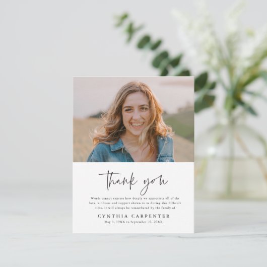 Minimale begrafenisherdenkingsfoto bedankkaart (Staand voorkant)