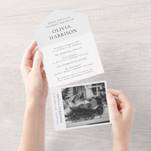 Minimale begrafenisherdenkingsfoto van Funeral Ele All In One Uitnodiging (Afscheurbaar)