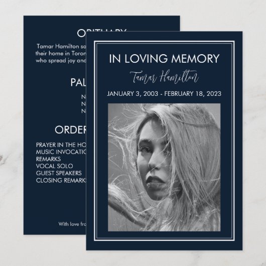 Minimale begrafenisprogramma van de witte marinegr kaart (Voorkant / Achterkant)