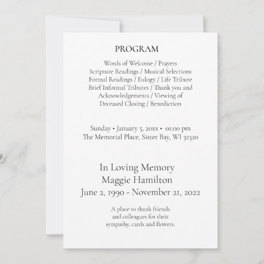 Minimale begrafenisviering van het LIFE-programmab Kaart (Achterkant)