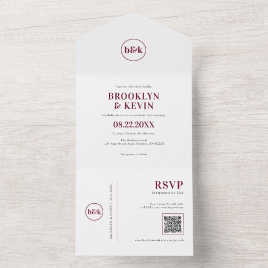 Minimale begroting Burgundy Red QR-code | FOTO All In One Uitnodiging (Binnen)