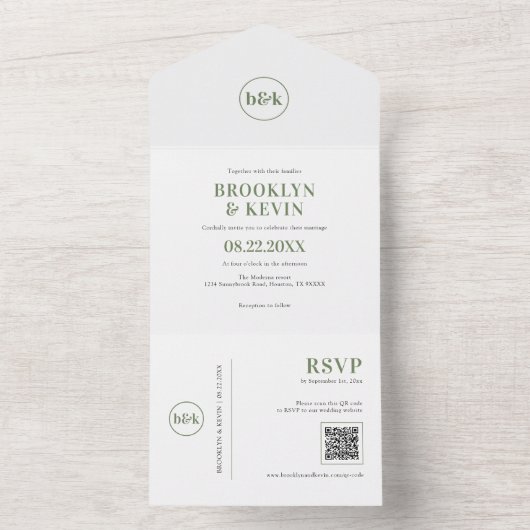 Minimale begroting Olive Green QR Code | FOTO All In One Uitnodiging (Binnen)