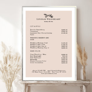 Minimale Beige Botanische Salon Prijslijst Poster