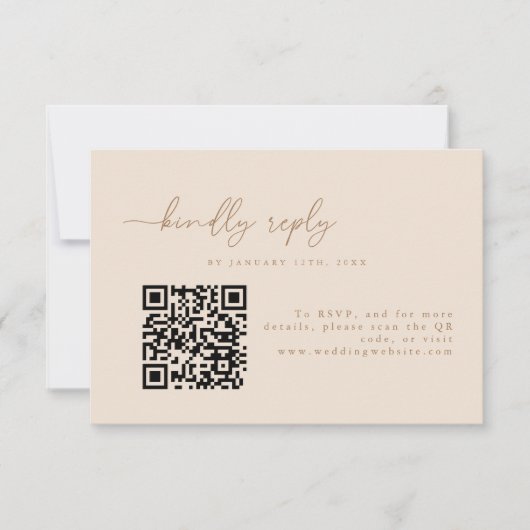 Minimale beige bruiloft QR code RSVP Kaartje (Voorkant)