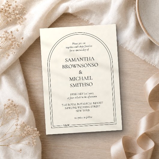 Minimale Beige Eenvoudige Bruiloft Kaart