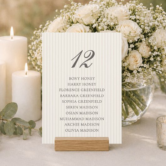 Minimale beige gestreepte trouwstoelindeling kaart