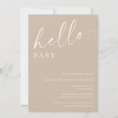 Minimale beige hallo baby genderneutrale douche kaart (Voorkant)