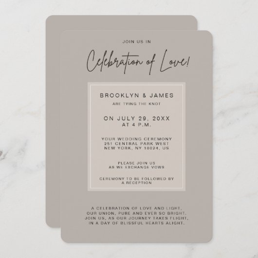 Minimale beige huwelijksviering van liefde kaart (Voorkant / Achterkant)
