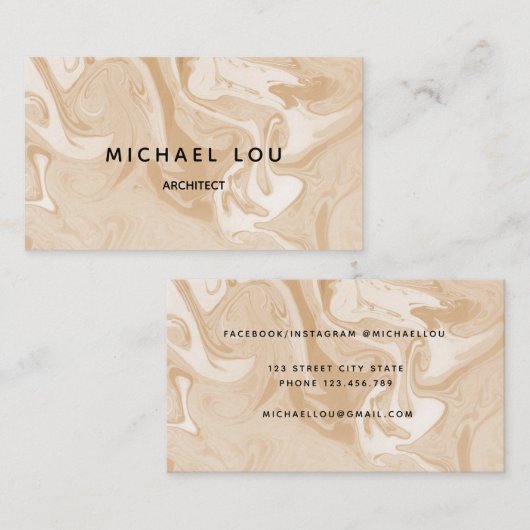 Minimale beige marmer Modern Visitekaartje (Voorkant / Achterkant)